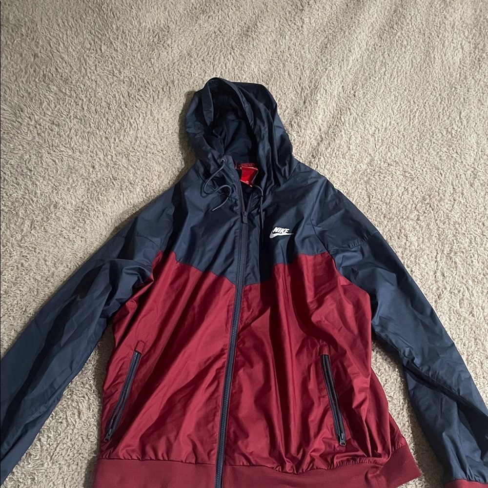 Nike Men's Hooded Two-Tone Windbreaker Jacket - Navy & Burgundy